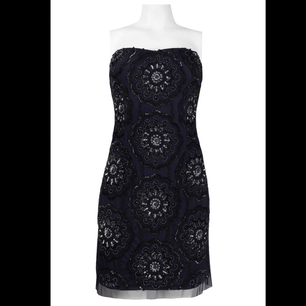 Adrianna Papell Strapless Short Beaded Dress - 4